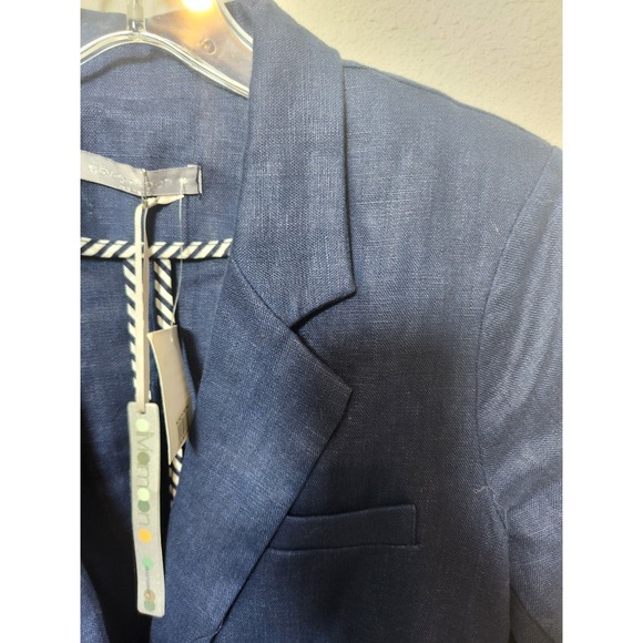 NWT‎ Blue Linen Blazer 1 Button Notch Lapel Coastal Grandma Academia Nautical PS - Picture 8 of 12